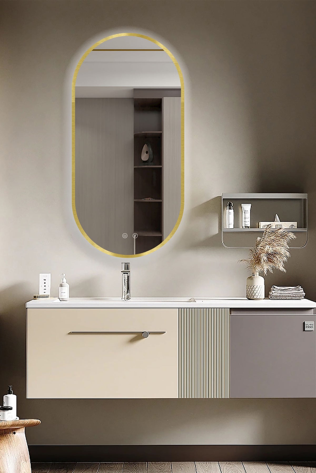 LED-spejl Selene Guld & Sort